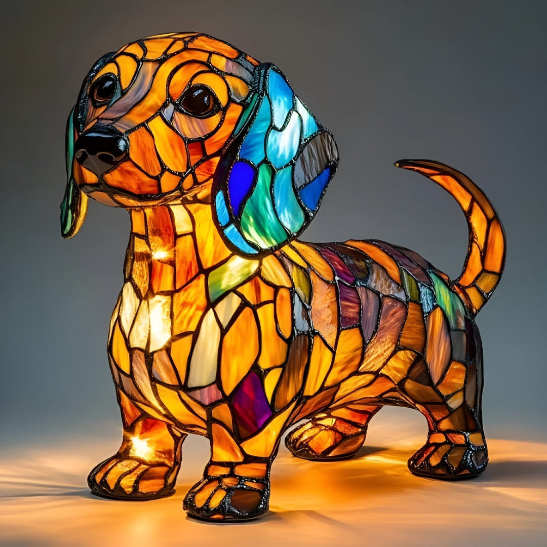 LumiHound - Lampă Decorativă Colorată Din Vitraliu în Formă De Câine Dachshund