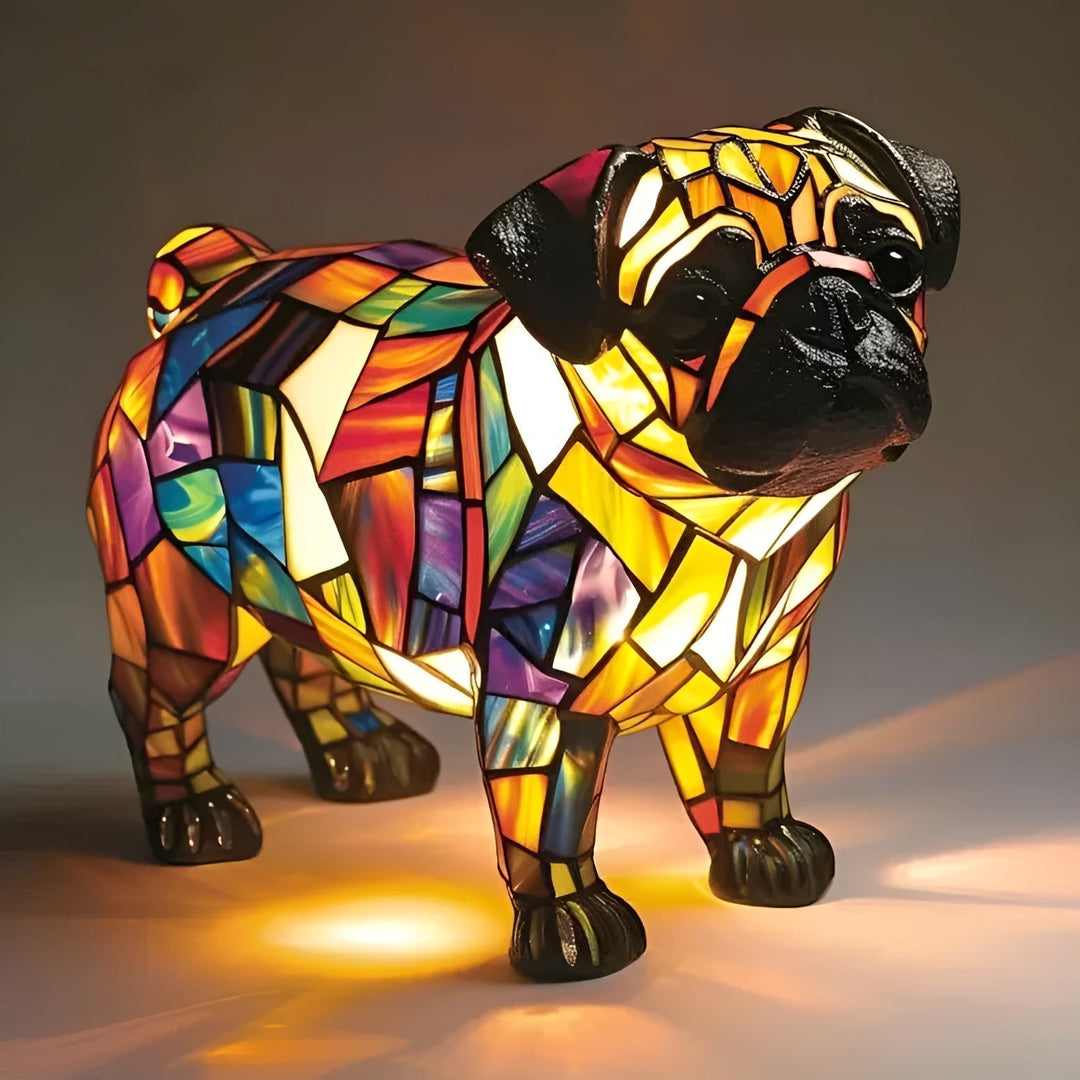 PugLume - Lampă De Noptieră Elegantă Din Vitraliu Cu Motiv Pug