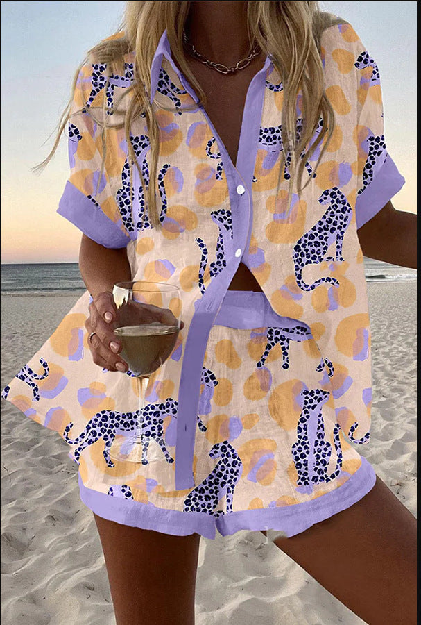 Reolia - Costum Scurt Din In Cu Imprimeu Leopard