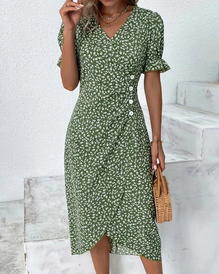 Tine - Rochie cu Mâneci Scurte și Imprimeu Floral