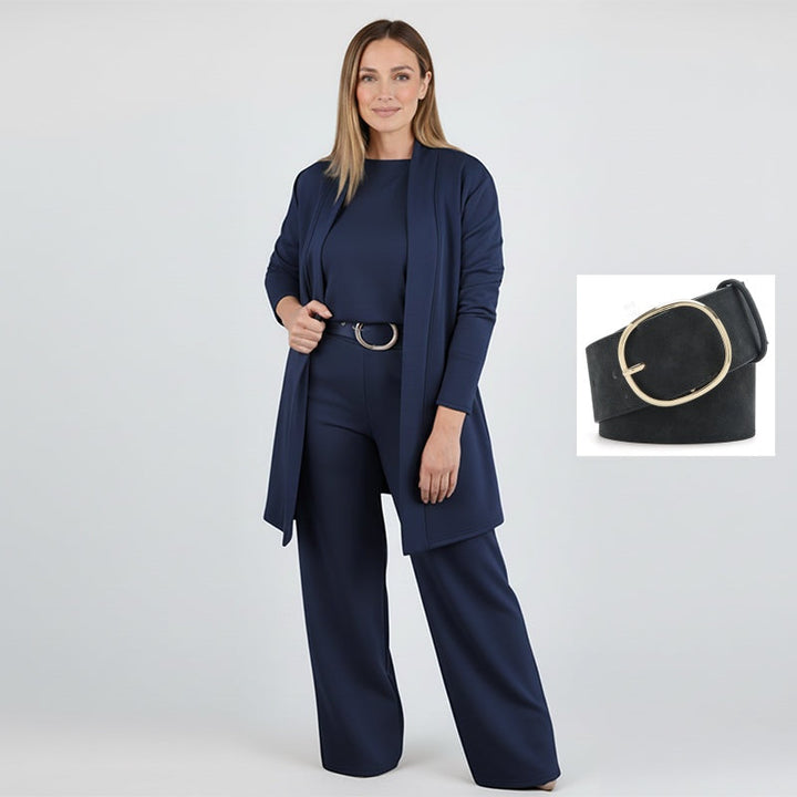 Dorren - Set Elegant Din 3 Piese Cu Cardigan Lung, Top și Pantaloni