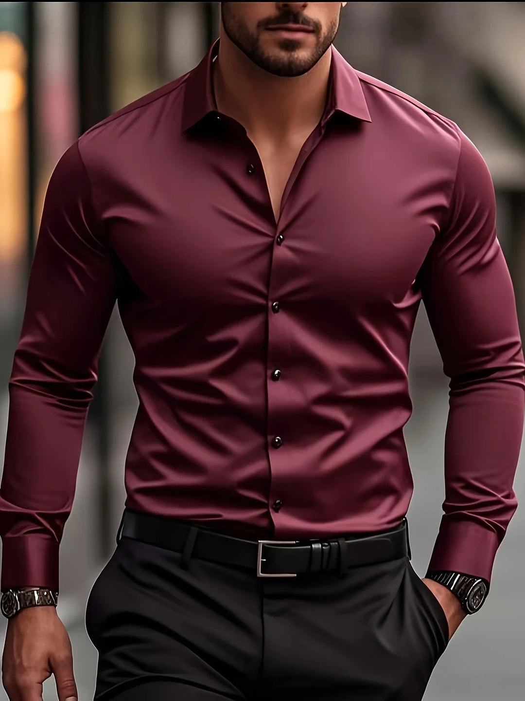 Byron - Cămașă Elegantă Cu Mâneci Lungi și Nasturi