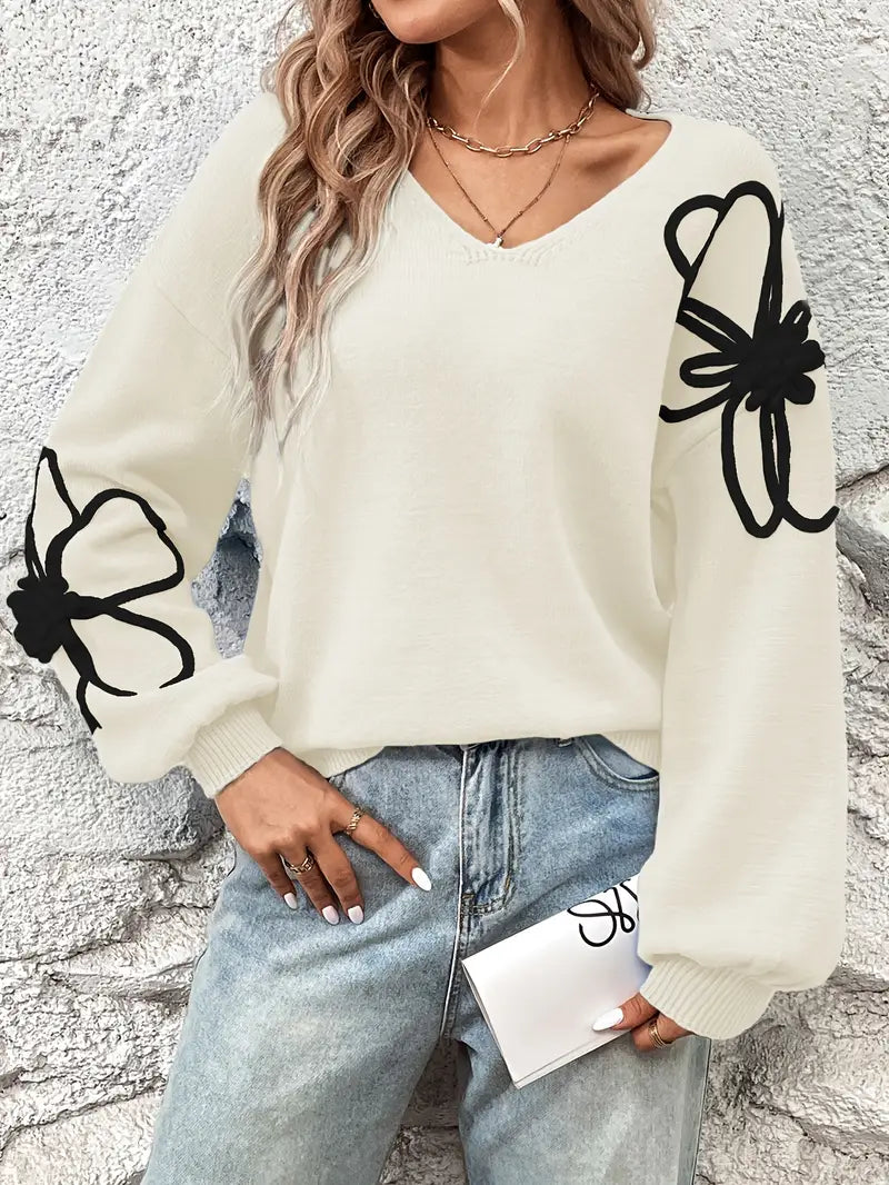 Semira - Pulover Cu Mâneci Lungi Si Broderie Floare