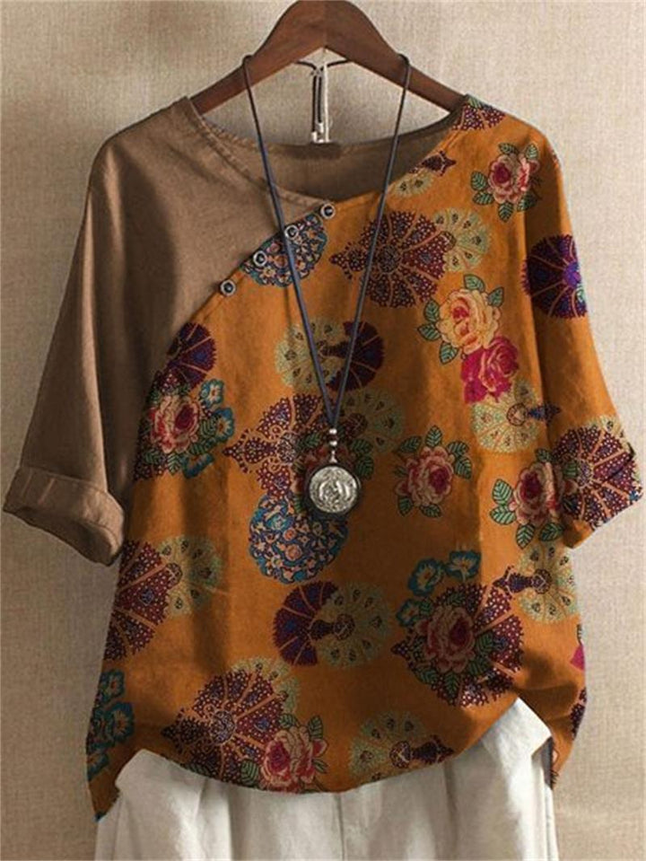 Adoria - Bluză Cu Imprimeu Floral Boho și Nasturi