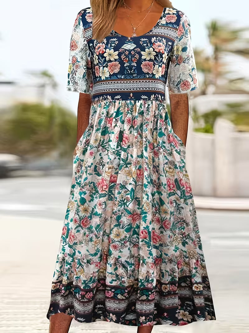 Lisan - Rochie cu Imprimeu Floral vintage și Buzunar
