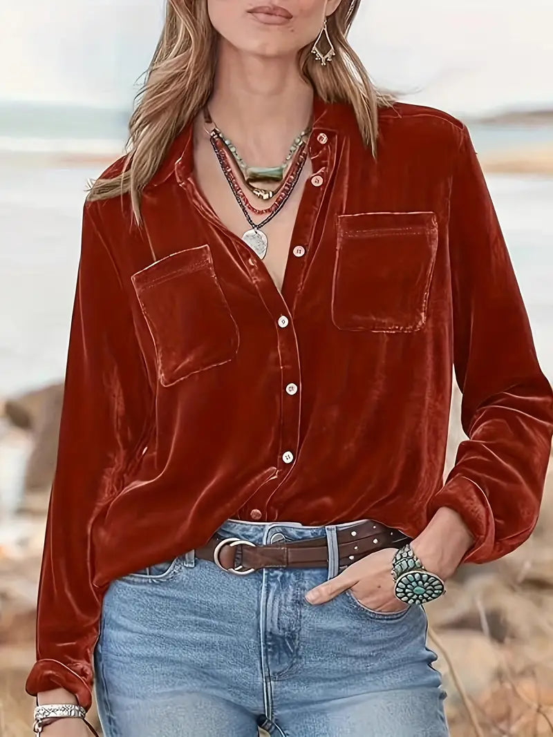 Geanie - Cămașă Cu Mâneci Lungi și Buzunare Frontale