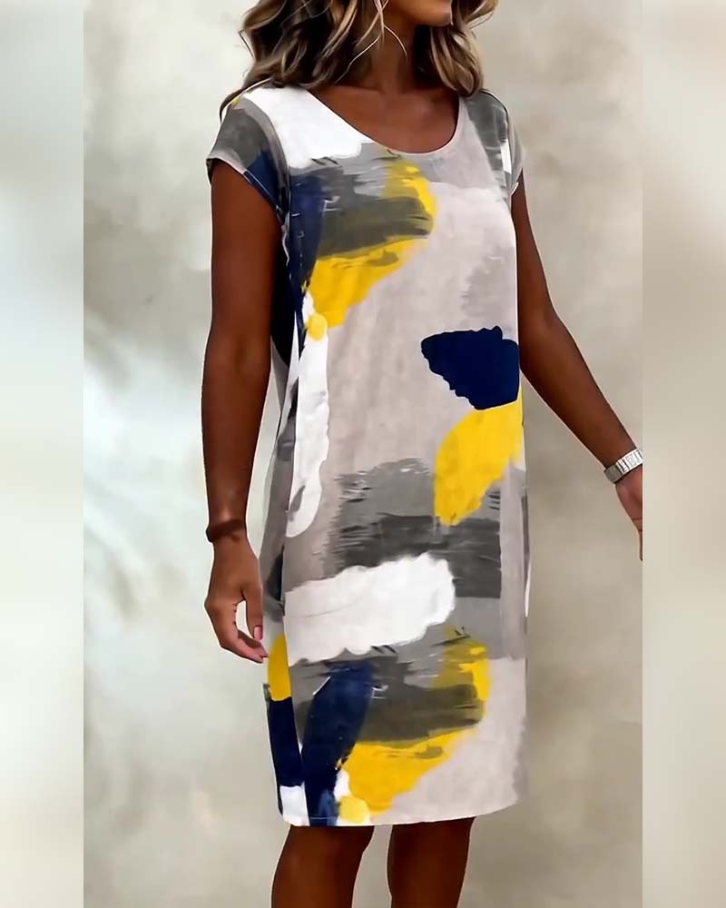 Addie - Rochie cu Guler Rotund și Imprimeu Tie-dye