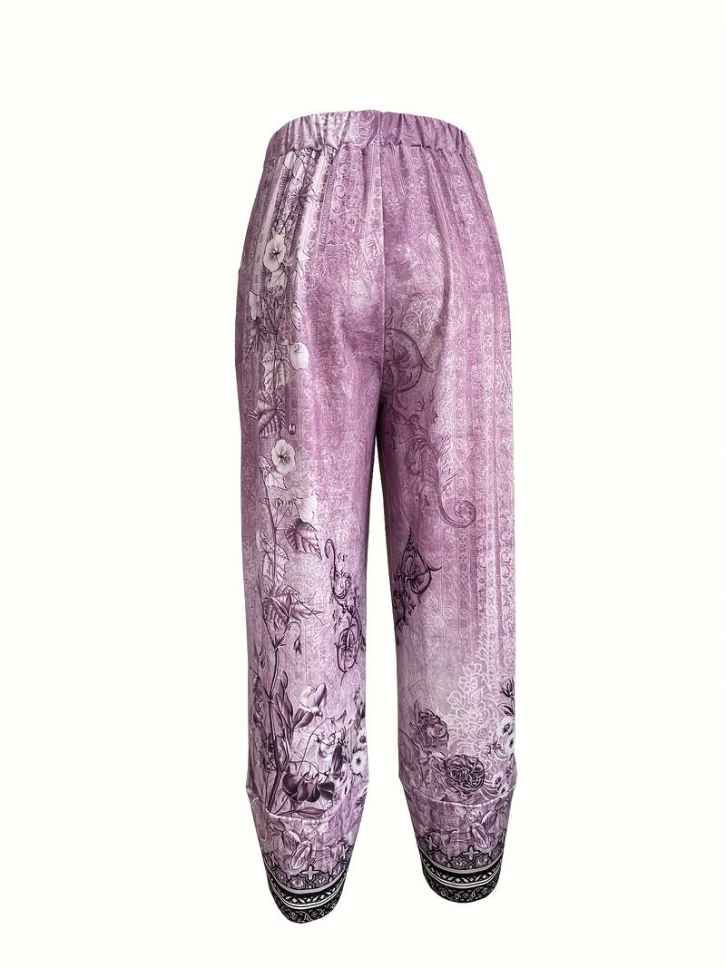 Thimasha - Pantaloni Capri cu Imprimeu Floral Vintage și Talie Elastică