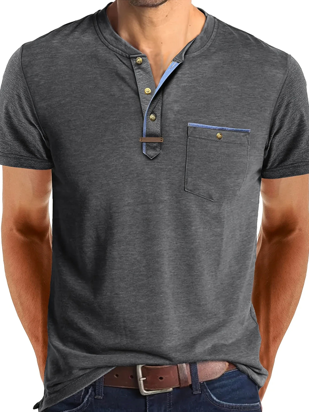 Saxon - Tricou Elegant Cu Guler Rotund și Buzunar