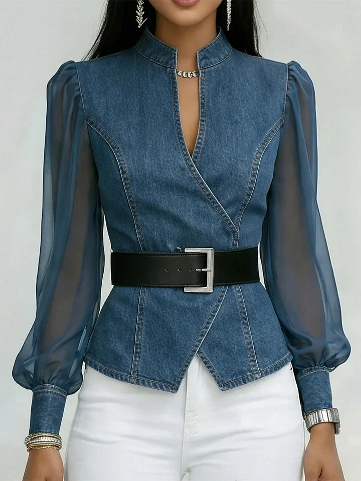 Thakshila - Bluză Din Denim cu Croială Structurată