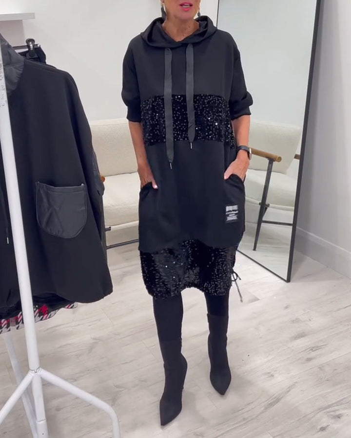 Mansherry - Rochie Cu Glugă în Stil Patchwork la Modă