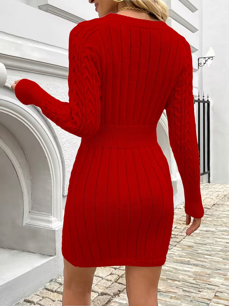 Lilona – Rochie-Pulover Mulată, Cu Model Tricotat În Stil „Cable”