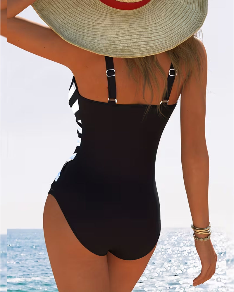 Sulinna - Costum De Baie Integral Casual, Cu Dungi