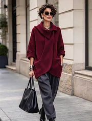 Lenneke - Jachetă Oversized cu Guler Asimetric și Buzunare