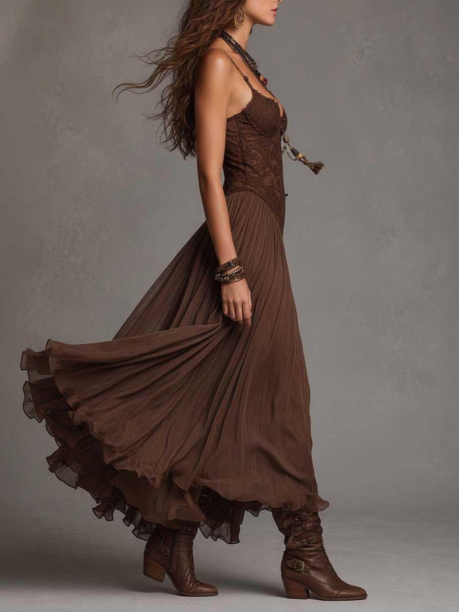Serisha - Rochie Maxi Lejeră Cu Corsaj Din Dantelă