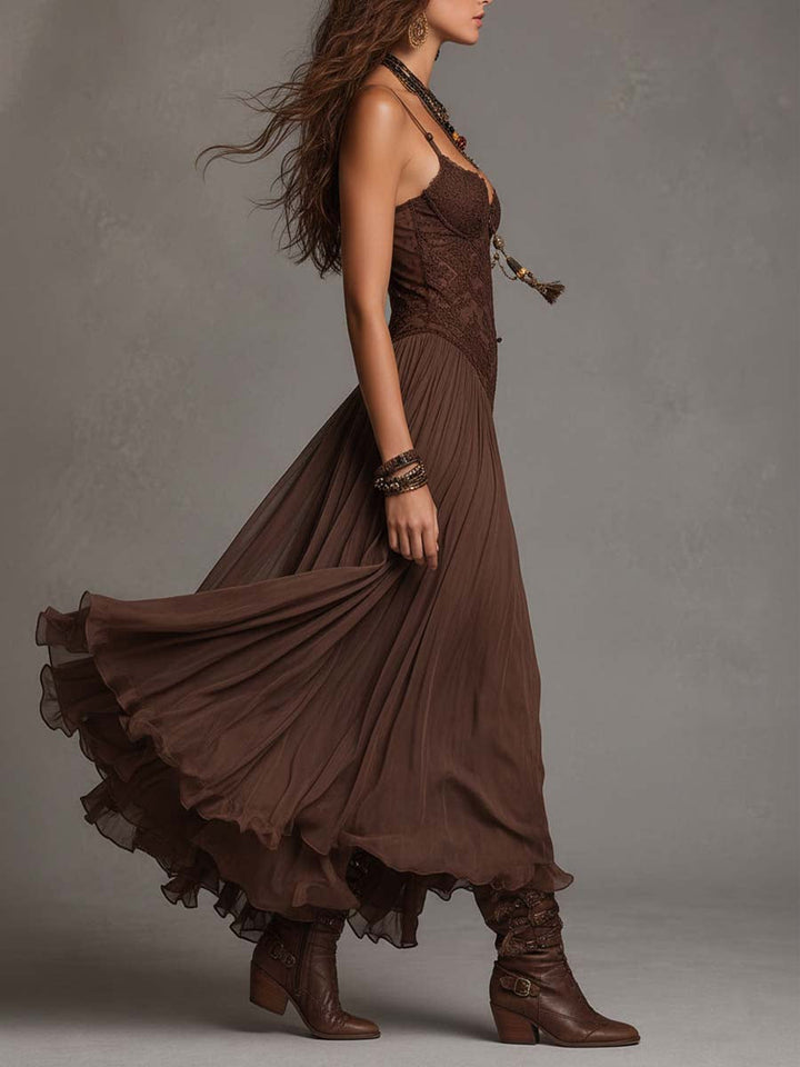 Serisha - Rochie Maxi Lejeră Cu Corsaj Din Dantelă