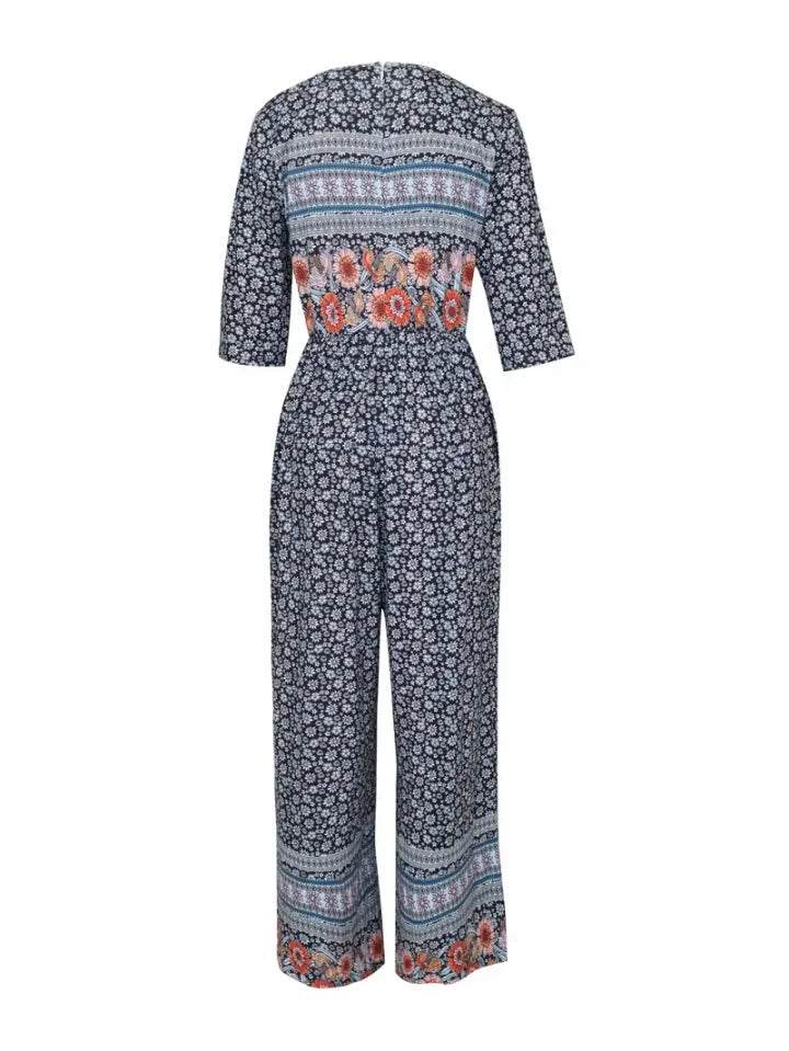Nerina - Vintage Boho Salopetă Cu Floral Imprimare