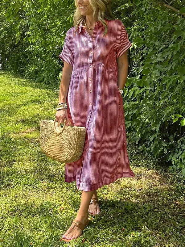 Samara - Cămașă Rochie Elegantă Cu Dungi