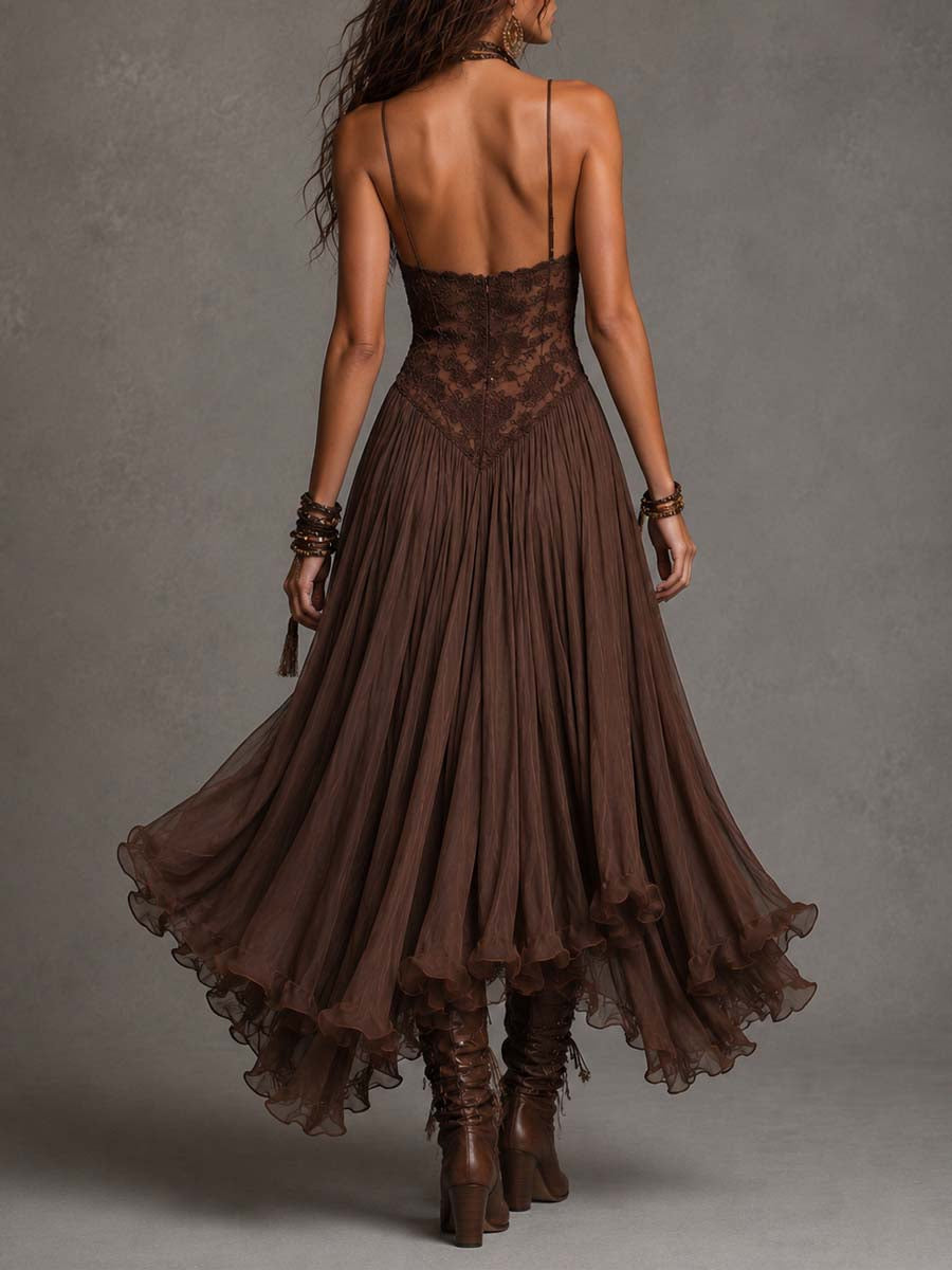 Serisha - Rochie Maxi Lejeră Cu Corsaj Din Dantelă