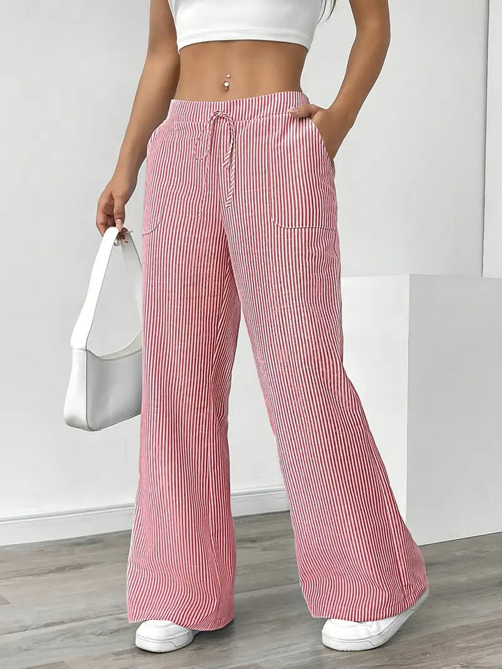 Alina - Pantaloni Eleganți cu Dungi și Buzunare