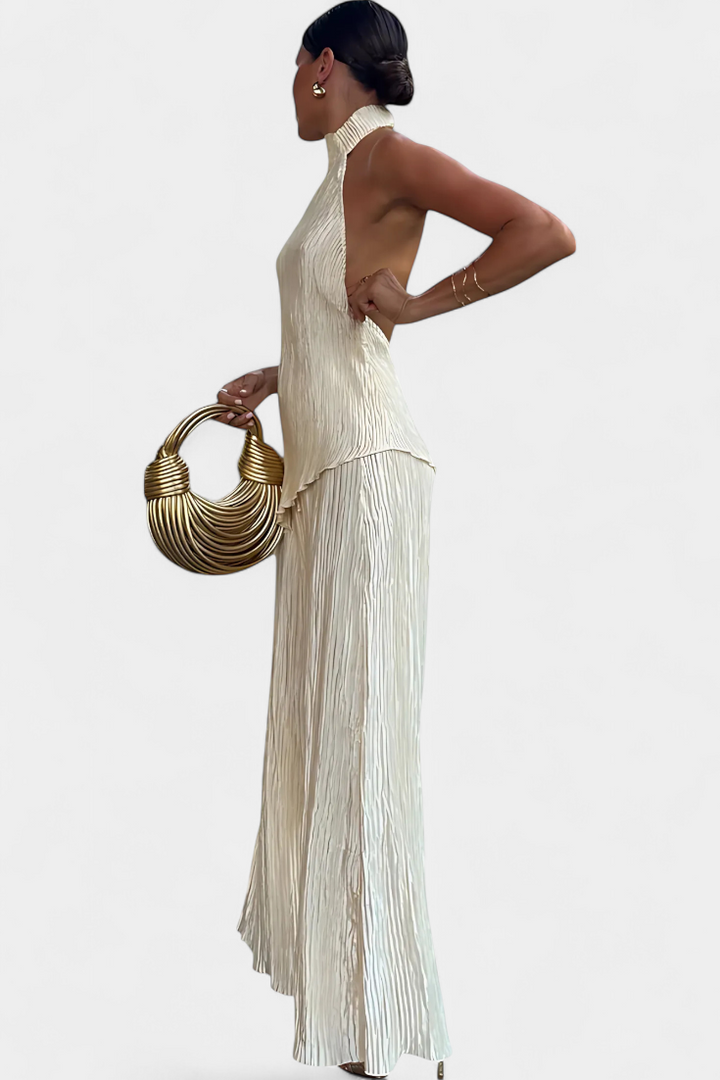 Lucindra - Top Si Pantaloni Asimetrici Plisați