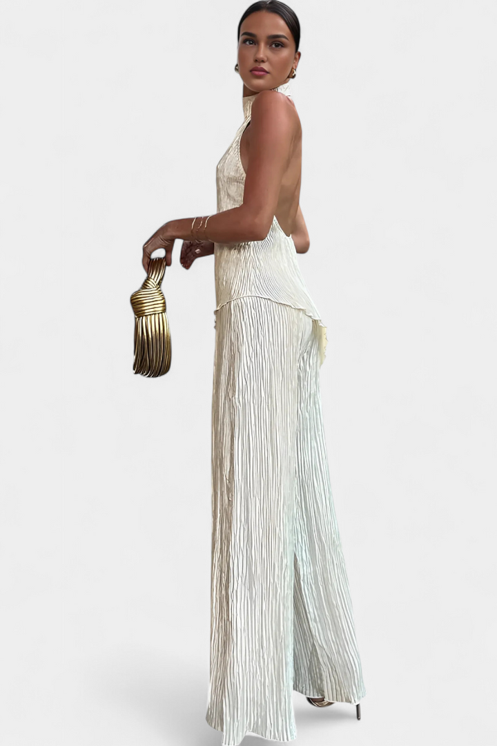 Lucindra - Top Si Pantaloni Asimetrici Plisați