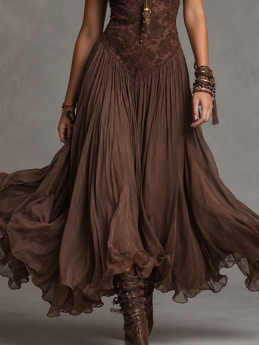 Serisha - Rochie Maxi Lejeră Cu Corsaj Din Dantelă