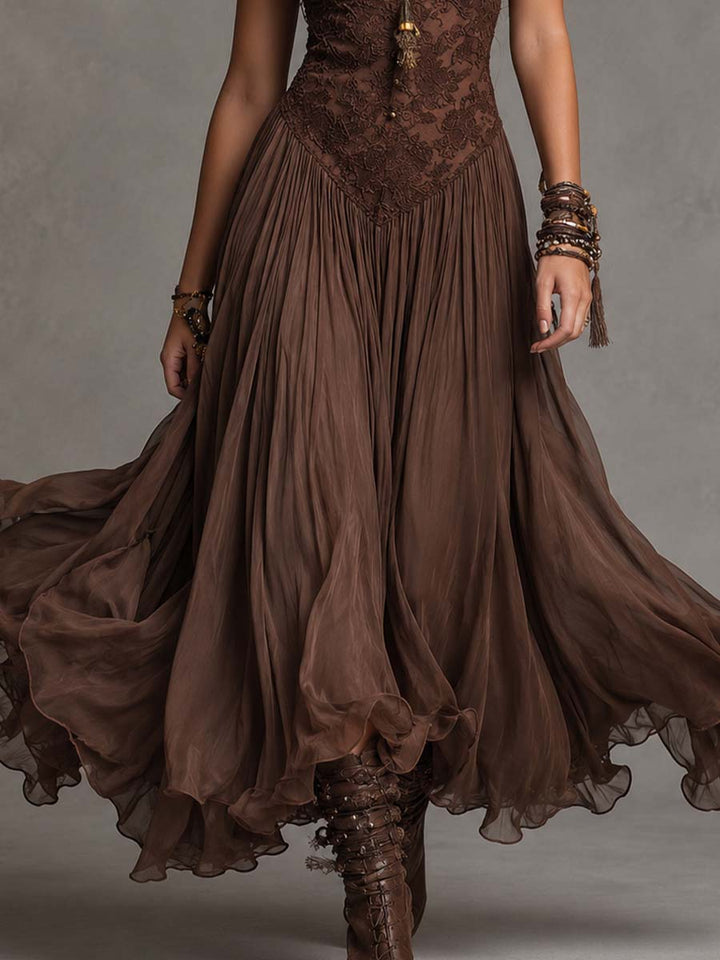Serisha - Rochie Maxi Lejeră Cu Corsaj Din Dantelă