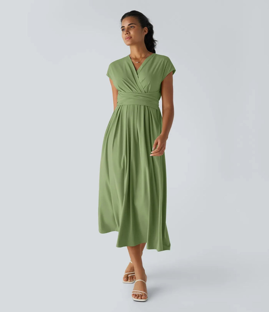 Wilhelmine - Rochie Elegantă Cu Talie Inaltă Si Croi Infășurat