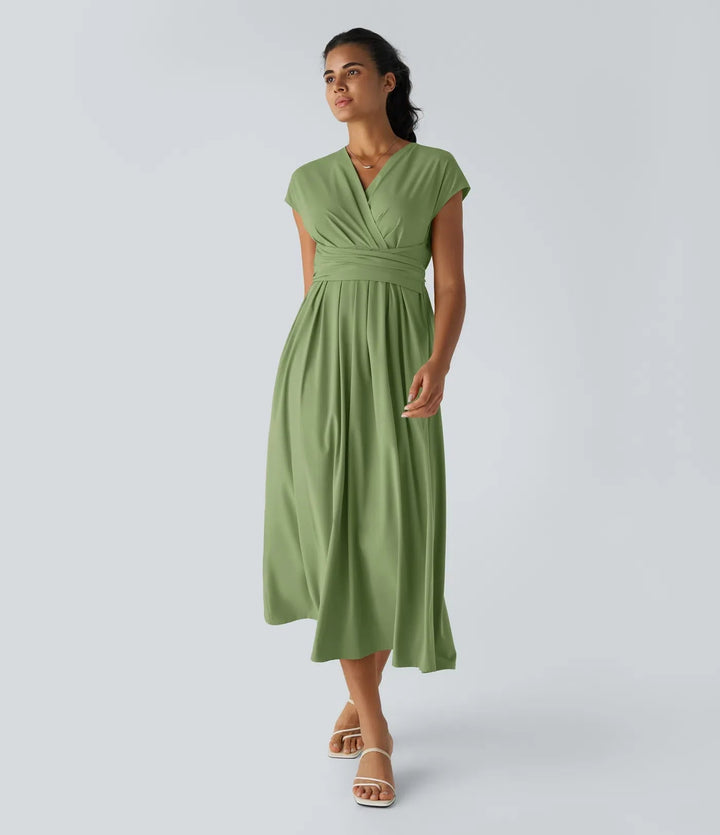 Wilhelmine - Rochie Elegantă Cu Talie Inaltă Si Croi Infășurat