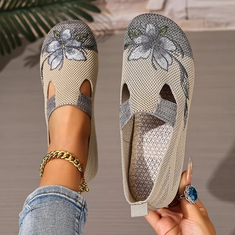 Martine – Pantofi Din Tricot Cu Broderie Florală Din Material Respirabil