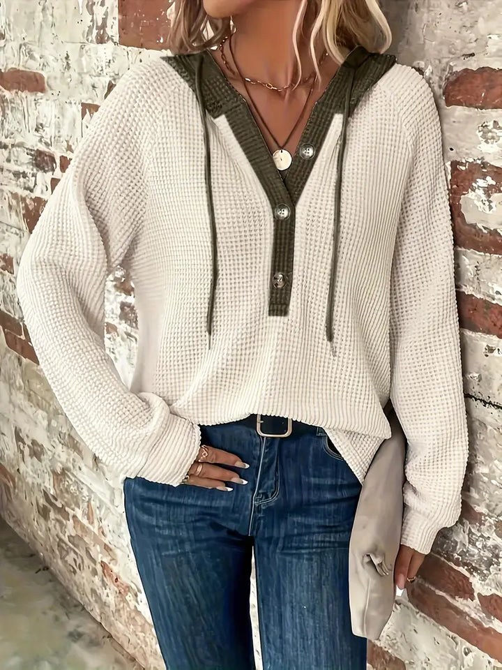 Snezhana - Hanorac Cu Mâneci Lungi Nasturi în Față și Glugă Cu șnur