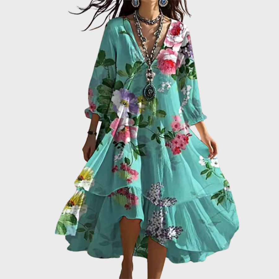 Shanae - Rochie Midi Florală Cu Eleganță