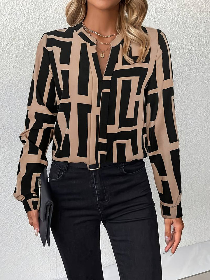 Tzipora - Bluză Elegantă Cu Mâneci Lungi și Imprimeu Geometric