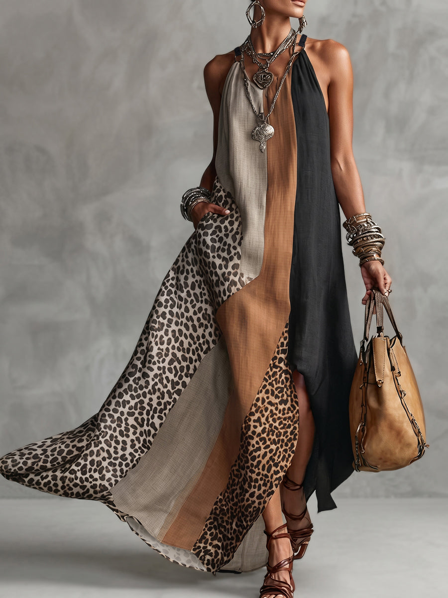 Terina – Rochie Maxi Cu Inserții Cu Imprimeu Leopard