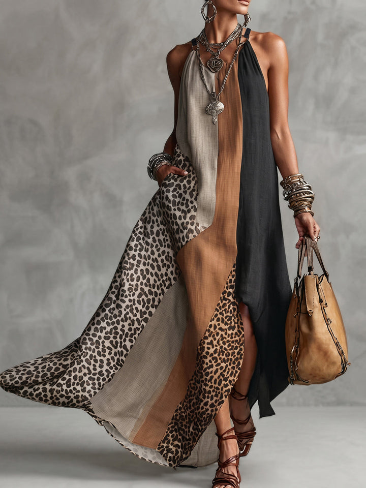 Terina – Rochie Maxi Cu Inserții Cu Imprimeu Leopard