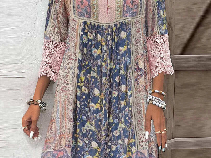 Tegan - Rochie Luxoasă Cu Imprimeu Floare Si Dantelă