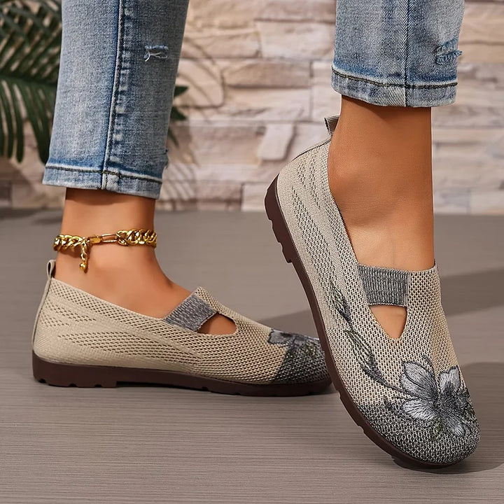 Martine – Pantofi Din Tricot Cu Broderie Florală Din Material Respirabil