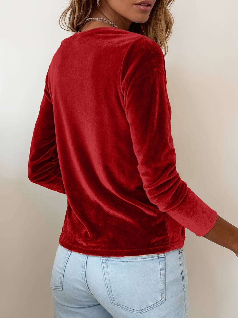 Ghania - Casual Long Sleeve V-Neck T-Shirt