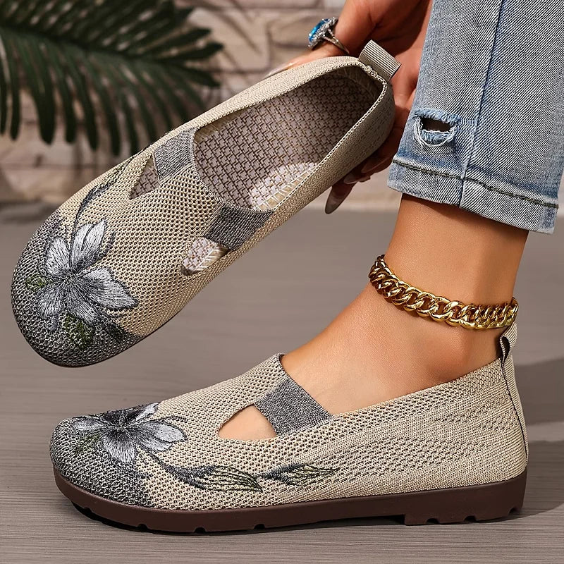 Martine – Pantofi Din Tricot Cu Broderie Florală Din Material Respirabil