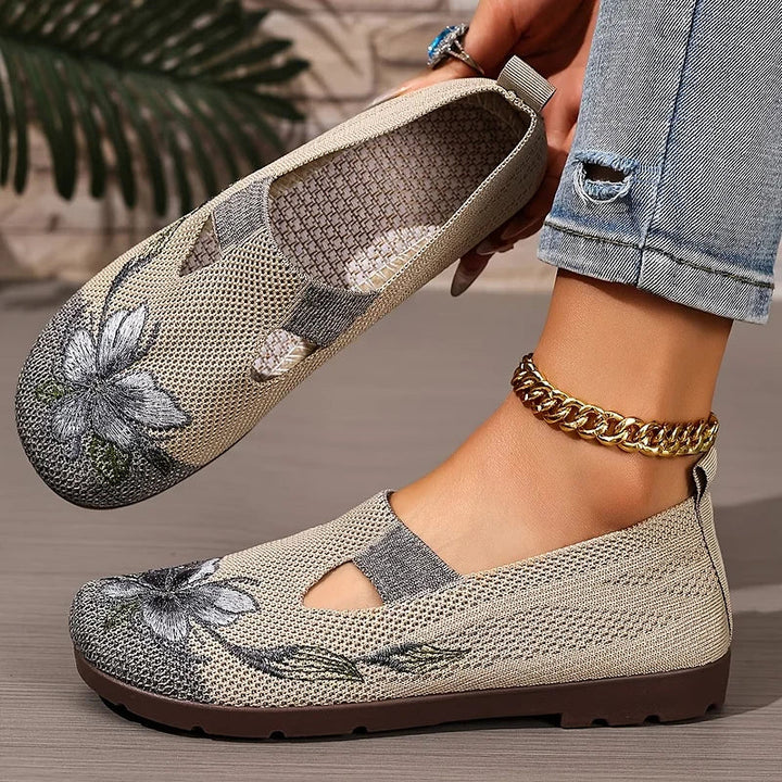 Martine – Pantofi Din Tricot Cu Broderie Florală Din Material Respirabil
