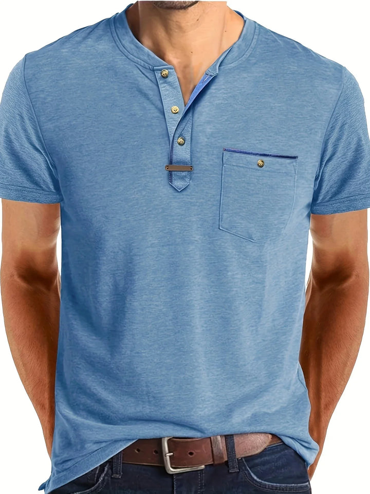 Saxon - Tricou Elegant Cu Guler Rotund și Buzunar