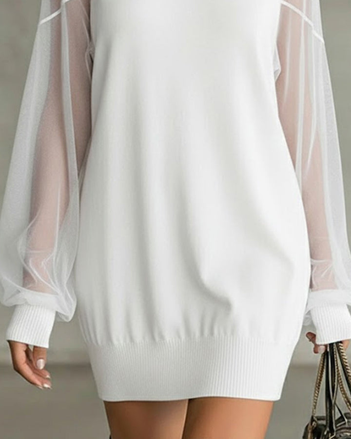 Yenaya - Rochie mini din Tricot cu Mâneci lanternă