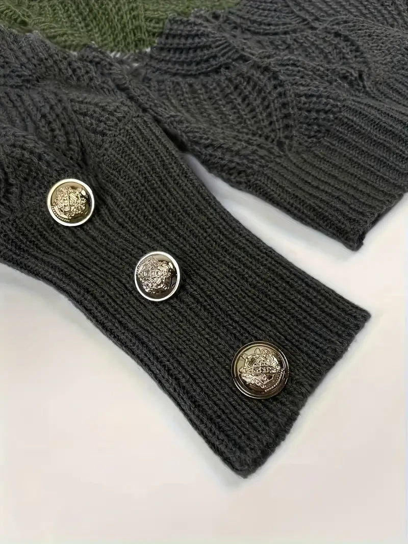 Renilda - Pulover Elegant Din Tricot Cu Decolteu în V