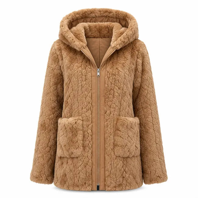 Nazija - Cardigan Casual Din Pluș, Cu Glugă