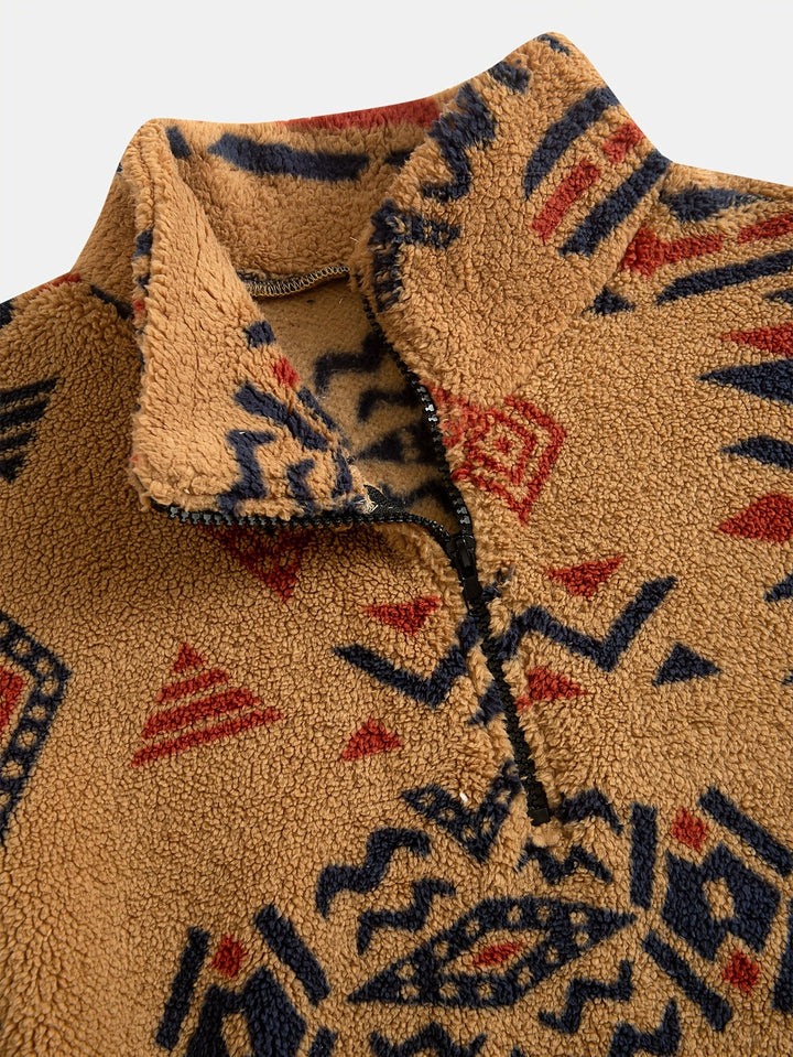 Jacco - Hanorac Din Fleece Cu Imprimeu Geometric Și Guler Cu Fermoar PE Jumătate