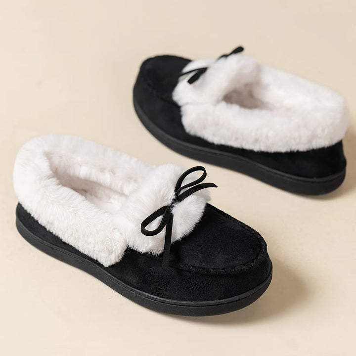 Suzia – Papuci Confortabili Din Pluș, Cu Fundiță