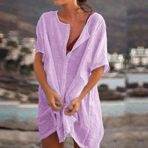 Anjini - Rochie De Plajă Largă Cu Mâneci Scurte