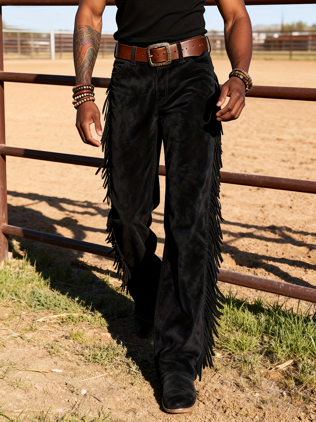 Altan - Pantaloni Casual Retro Western Cu Franjuri