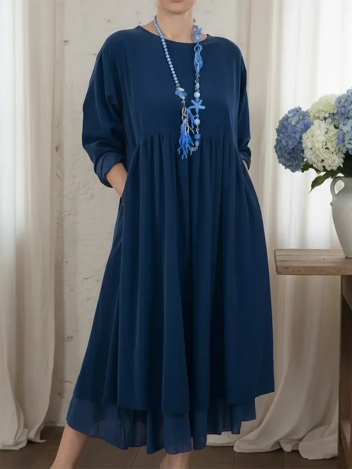 Ceinwen - Rochie Maxi Cu Tiv Liber și Dublu Stratificat